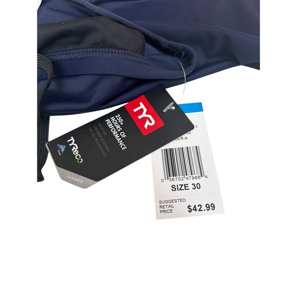 TYR Men's Navy II Durafast Solid Jammer Swimsuit Bottom Size 30 - Picture 7 of 8